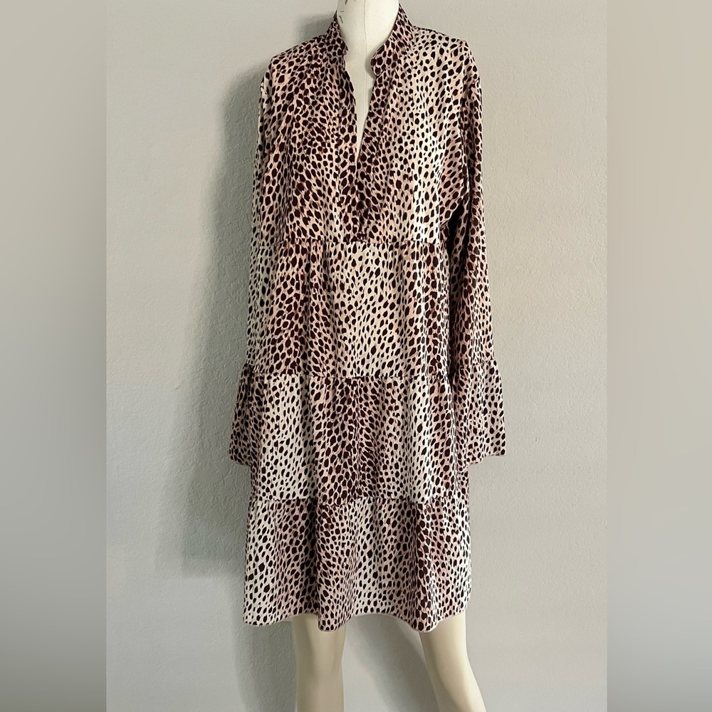 Women’s Leopard Print Brown and Cream Tiered Dress Sz XL (12-14) NWOT